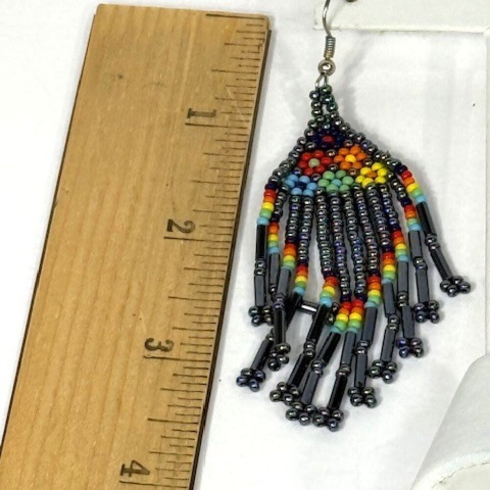 Multi-color beaded dangle earrings. - Picture 6 of 6